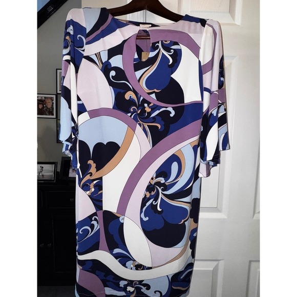 Chicos Women's Dress Size 0 Abstract Print Keyhole Neckline Bell Sleeve - Picture 12 of 12